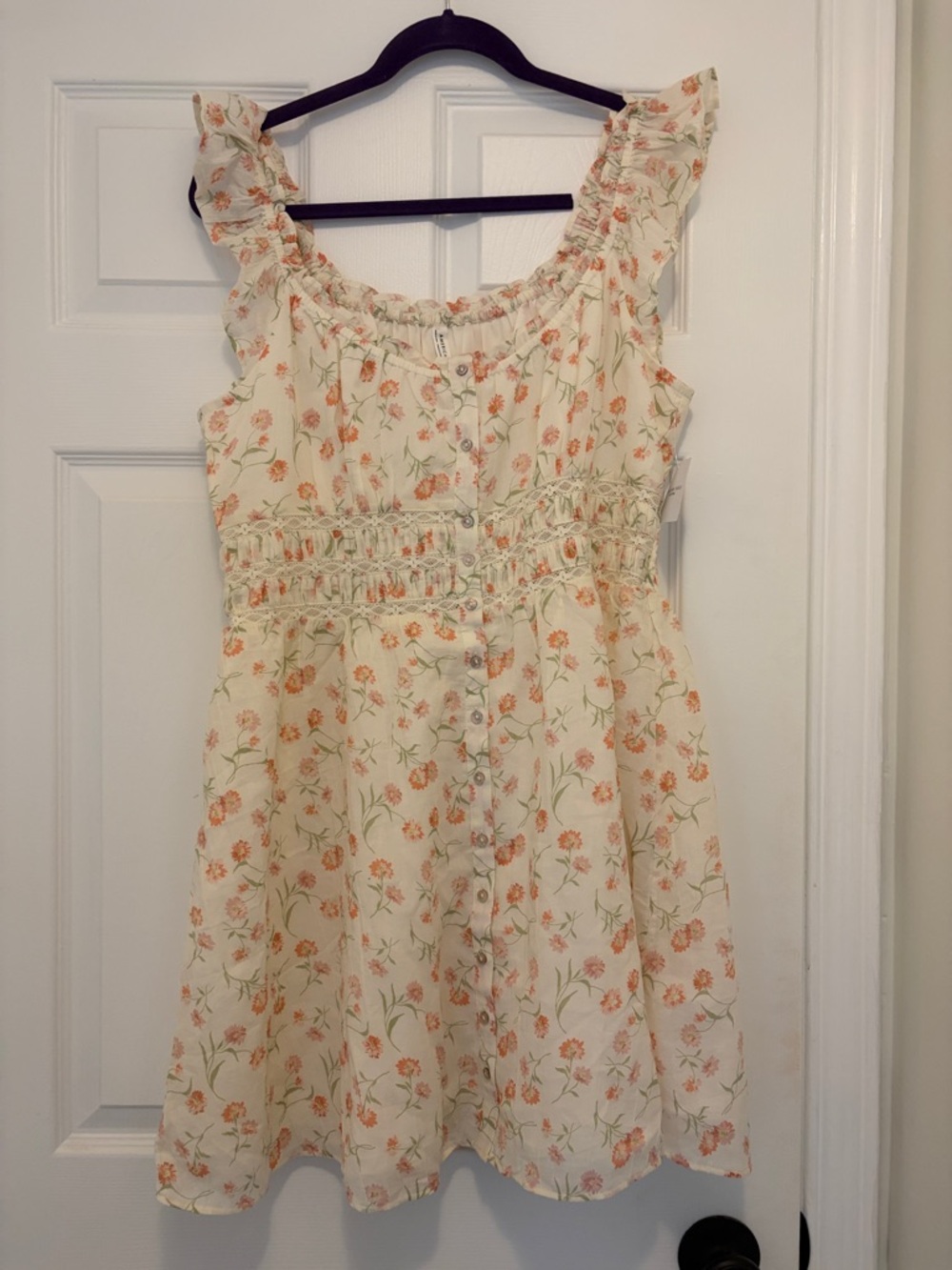 American Eagle Outfitters Cream Dress with Peach Floral Print